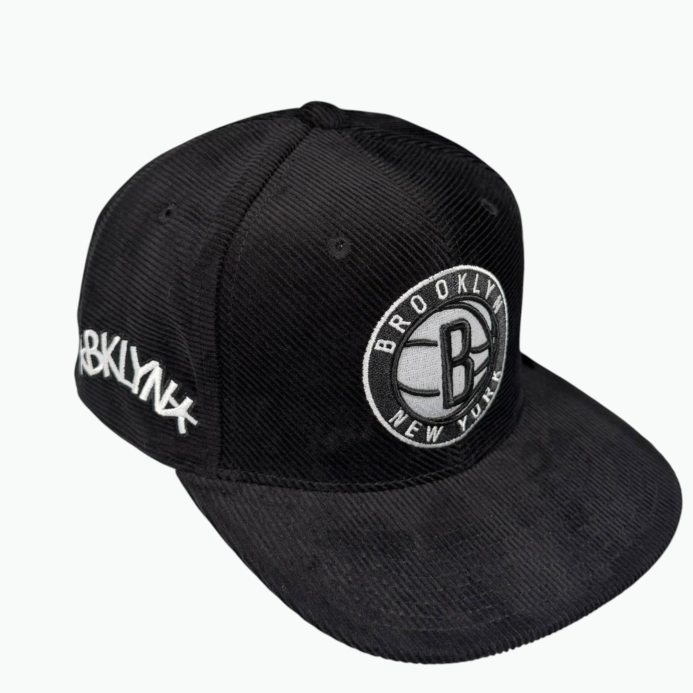 Mitchell & Ness Brooklyn Nets Corduroy Hat Men OSFM Black NBA Snapback Logo NWT